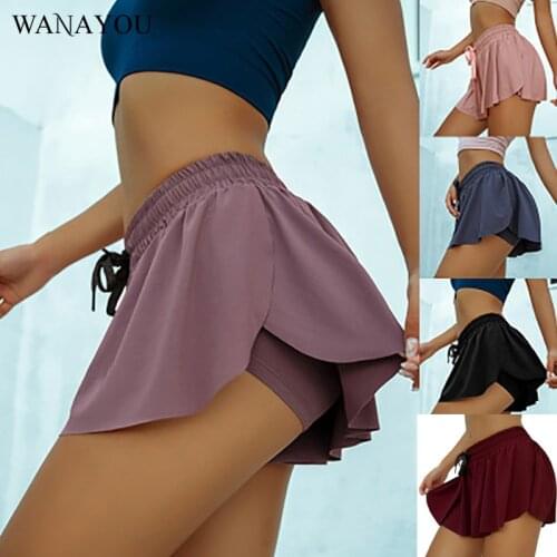 WANAYOU Women Quick Dry Yoga Shorts,2 In 1 Marathon Sports Running Seamless Skirt Shorts,Elastic Fitness Gym Training Shorts