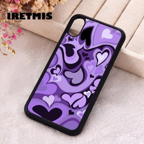 Iretmis 5 5S SE 2020 Phone Cover Case for iPhone 6 6S 7 8 Plus X Xs XR 11 12 Mini Pro Max Silicone TPU Purple love heart pattern