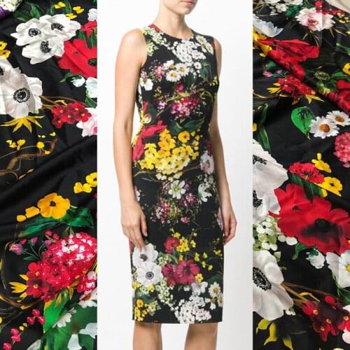 Digital printed polyester fabric 140 cm width shirt dress stretch satin fabric meter handmade DIY fabric wholesale cloth