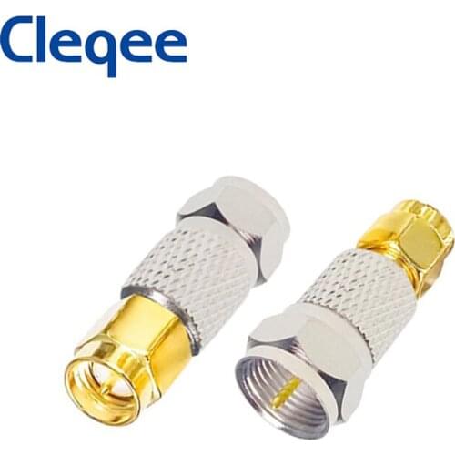 Cleqee F Type Male Plug to SMA Male Plug Straight RF Coaxial Adapter F Connector To SMA Convertor Gold