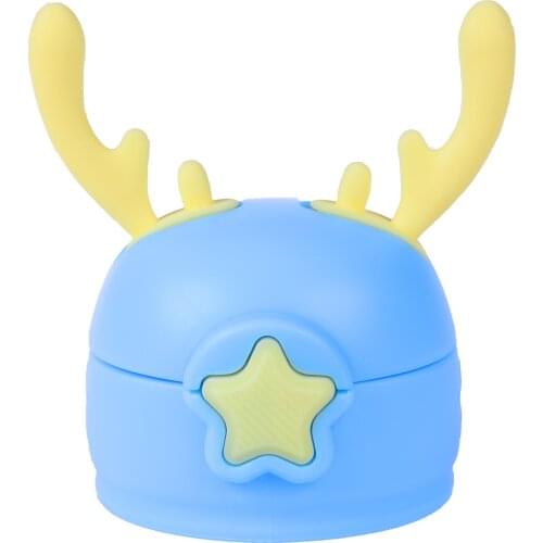 Kids Drinking Cup Flips Lid Cute Cartoon Antlers Straw Cap Leak Proof Anti Splash Plastic Cover with Straw for Baby Water Bottle