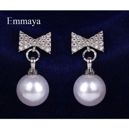 Emmaya New Arrival Fashion Trend Bow-knot Appearance Adorable Pearl Earring Elegant White Color For Girls Charming Ornament