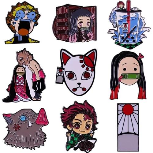 Kimetsu no Yaiba / Demon Slayer - Hard Enamel Pin Nezuko Tanjirou Inosuke Zenitsu Brooch Anime Cosplay Earrings Boba Badges