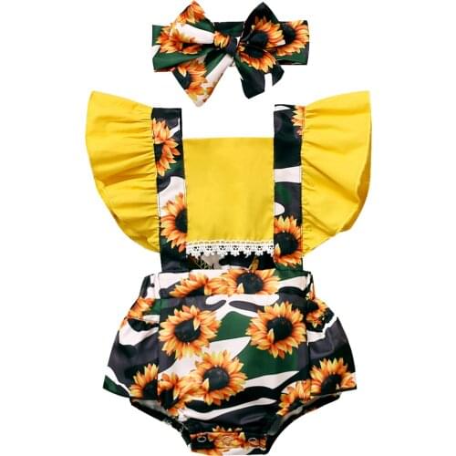 2021 Summer Newborn Baby Girl Clothes Fly Sleeve Sunflower Print Romper Jumpsuit One-piece Outfit Sunsuit Bimba Clothes
