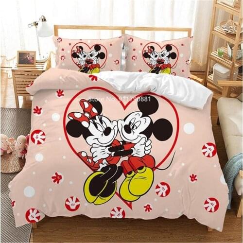 Disney Cute Minnie Pink Pattern Bedding Set Girl Duvet Quilt Cover Pillowcase Cartoon Pattern Full Double Bed Queen Home Fabric
