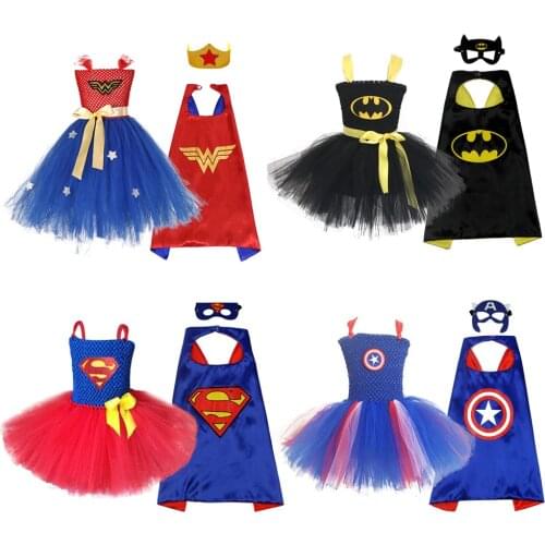 Halloween Costumes for Girls Tutu Dress My Hero Kids Gown Dress Kids Wonder Captain Cosplay Costume Party Clothing for Girls