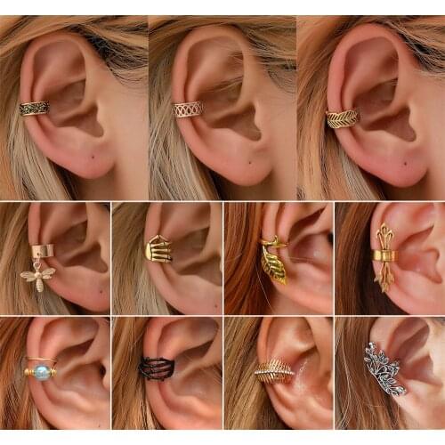 1PC Punk Zircon Metal Ear Cuff Ear Clip For Women No Pierced C Shape Helix Cartilage Conch Fake Without Piercing Cuff Earring