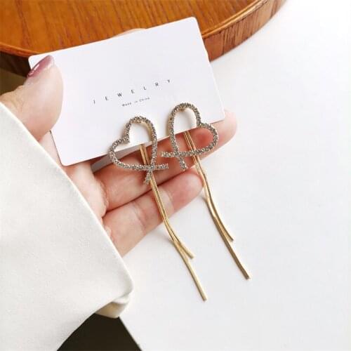 Mihan S925 needle Trendy Jewelry Heart Earrings Popular High Quality Crystal Golden Plaitng Metal Stick Drop Earrings For Girl