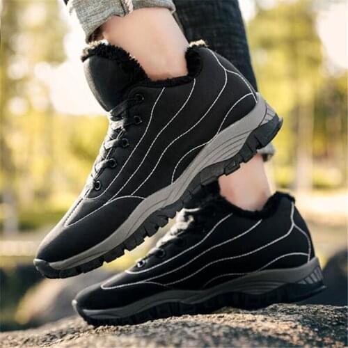 Men Snow Boots Winter Plush Warm Men Motorcycle Boots Lace-Up Non-slip Male Ankle Hiking Boots Waterproof Autumn Man Work Shoes