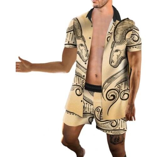 Men Beach Outfit Casual Fashion Digital Print Quick Dry Men Lapel Buttons Shirt Shorts Set for Holiday Male Set Summer 2021