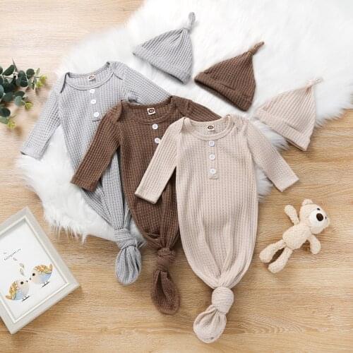 Soft Cotton Newborn Baby Sleeping Bag+Hat Button Solid Color Plaid Simple Style Home Infant Baby Swaddle Wrap Sleepwear