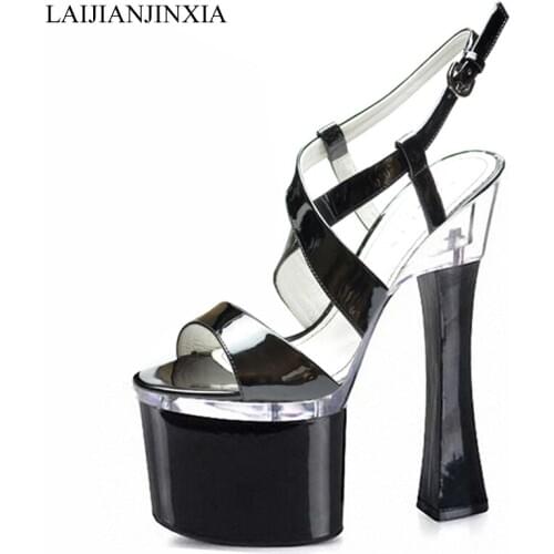 LAIJIANJINXIA New Gladiator Platform Shoes 18cm High Heels Open Toe Sandals Black 7 Inch Spool Heels Platforms Exotic Shoes