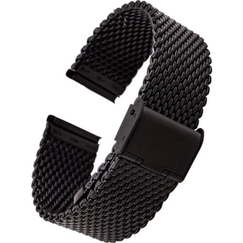 20mm 22mm Solid Milanese Mesh Stainless Steel Strap with Hook Buckle Classic Black Watch Unisex Watch Band Straps 2.0cm 2.2cm