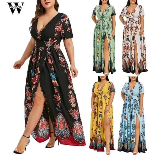 Womail Dress Women Bohe Casual V-Neck Big Size dress Split Butterfly Print Summer Long Dress party vestido elegant Mujer robe