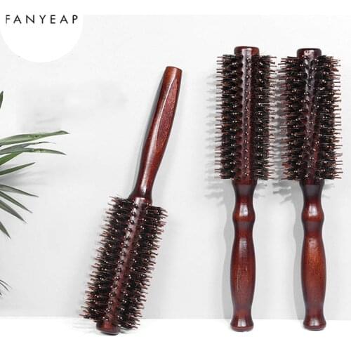 Straight Twill Hair Comb Natural Boar Bristle Rolling Brush Round Barrel Blowing Curling DIY Hairdressing Styling Tool