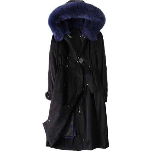 Luxury Winter Parka Coat Jacket Real Fox Fur Hoody Rabbit Fur Lining Women Warm X-Long Outerwear Coats LF2061