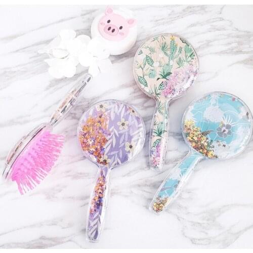 Cartoon Cute Sequins Fruit Round Anti-static Hair Brush Massage Comb Shower Wet Detangle Hair Brush Salon Hair Styling Tools