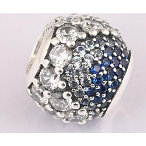 S925 Silver Bead Charm fit Lady Bangle Bracelet Blue Enchanted Pave Charm Blue & Clear CZ for Women DIY Jewelry