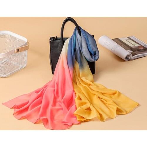 2021 Spring Women Colorful Rainbow Scarf Gradient Georgette Shawl Foulard Femme Summer Beach Cover up Soft Pareo Plus Size 180cm