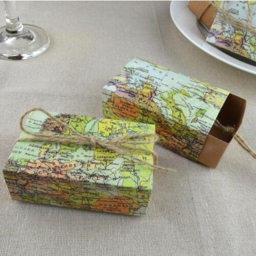 Wedding Party Favors Box Candy Gift Box with World Map Theme