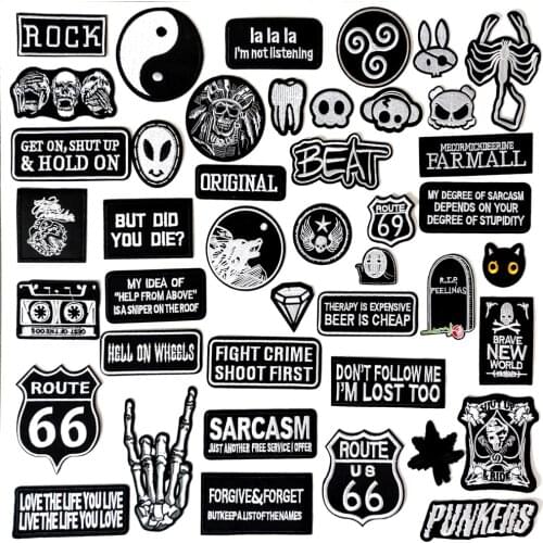 SKULL Tooth Cat Patch for Clothing Iron on Embroidered Sewing Applique Cute Sew On Fabric Badge DIY Apparel Accessories