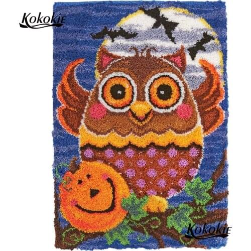 Diy latch hook kits rug tapestry kits 3d printed canvas Halloween owl decor crochet tapis needle for carpet Foamiran for crafts
