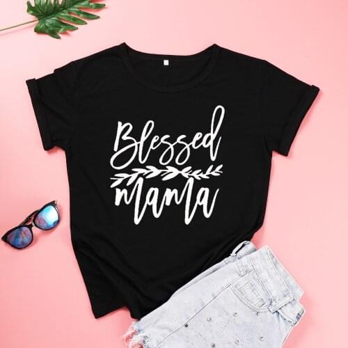 BLESSED MAMA Women Tshirts Aesthetic Christ Mama Female Clothing Fashion Letter Cotton Plus Size Shirt O Neck Short Sleeve Tees