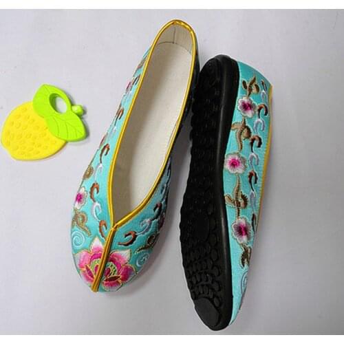 Womens Ballet Shoes Flats Loafers Embroidered Floral Slik Satin Canvas Chinese Style Slip On 10Colors C433