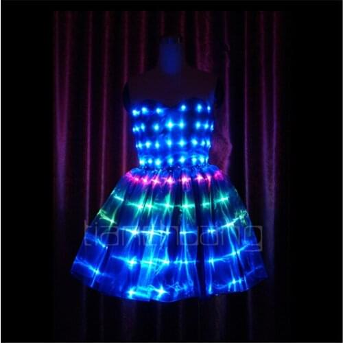 TC-90 LED colorful light women costumes party skirt wear ballroom dance ballet LED costumes Full color programmable RGB dresses