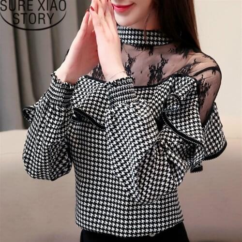 Womens Tops and Blouses Blusas Mujer De Moda 2021 Women Long Sleeve Shirts Chiffon Blouse Polka Dot Stand Lady Tops Chic 2460