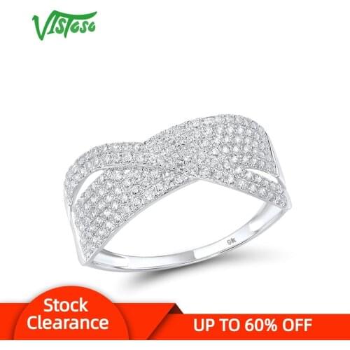 VISTOSO Gold Rings For Women Genuine 9K 375 White Gold Ring Sparkling White CZ Promise Band Rings Anniversary Fine Jewelry