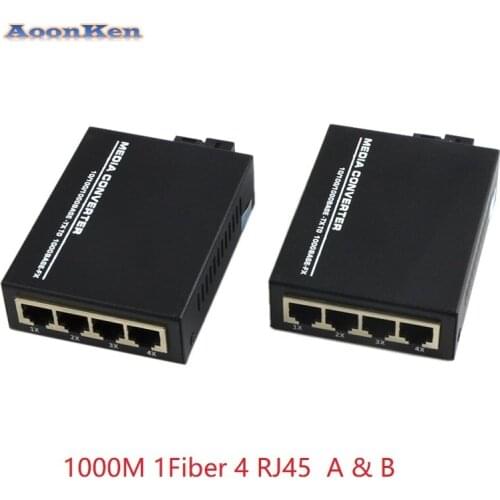 1 pair 1000M 1 Fiber 4 RJ45 ports 3/20KM Fiber Optical Media Converter Single Mode Fibre Optical Transceiver Single Mode