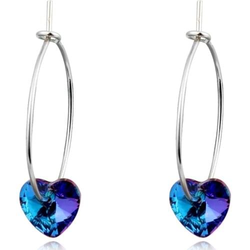 1Pair New Simple Exquisite Fashion Endless Circle Hoop Earring With Pendant Colorful Zircon Heart Round Earring For Womne E462