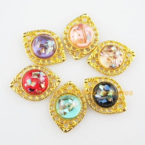 12 New Eye Flower Resin Connectors Shivering Mixed Charms Gold Tone 14.5x20mm