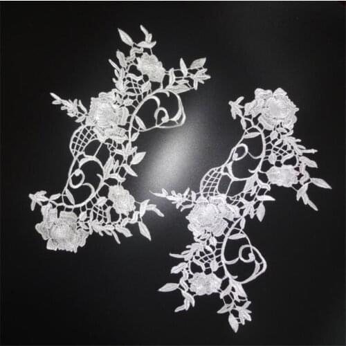 3Pair Ivory Flower Floral Lace Fabric Sewing Trim Wedding Dress Applique Trim 20X 29cm BD0319