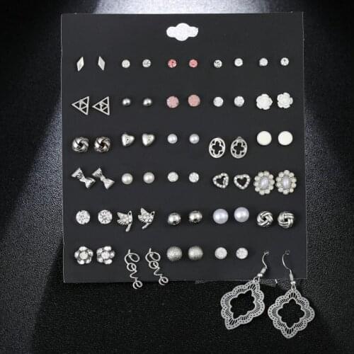 30pairr/lot Simple Design Crystal Ball Stud Earrings Brincos Jewelry High Quality Simulated-pearl Earring Set Mixed