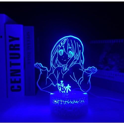 K ON Yui Hirasawa Anime Acrylic LED White Base Night Light for Birthday Gift Bedroom Decorative Room Nightlight 3D Table Light