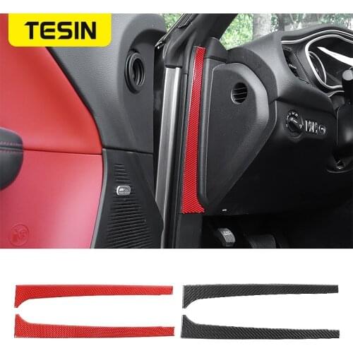 TESIN Carbon Fiber Accessories For Dodge Challenger Car Front Door A Pillar Decoration Strip Sticker For Dodge Challenger 2015