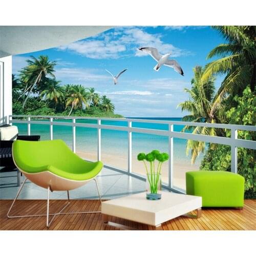 Beibehang Custom wallpaper natural landscape sun d sea view coconut tree pigeon wall paper living room background 3d wallpaper
