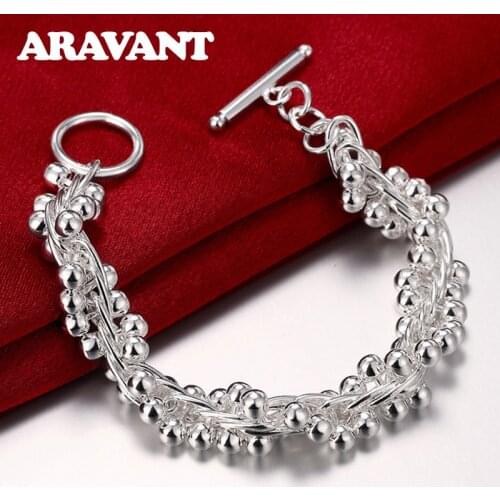 925 Silver Simple Smooth Grapes Beads Charm Bracelets For Women Wedding Silver Jewelry Gifts