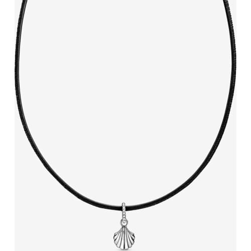 Black Leather Seashell Choker Necklace 925 Sterling Silver Pendant Necklaces for Women S925 Fine Jewelry Wholesale