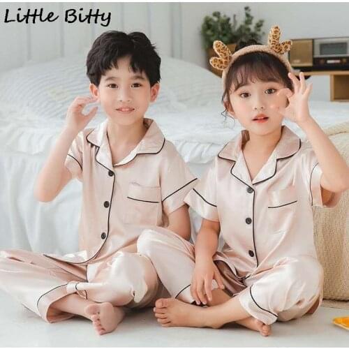 Childrens Silk Pajamas Sets Kids Night Suit Boys Champgne Summer Clothes Girl Sets Girls Satin Silk Pajamas Homewear Nightwear