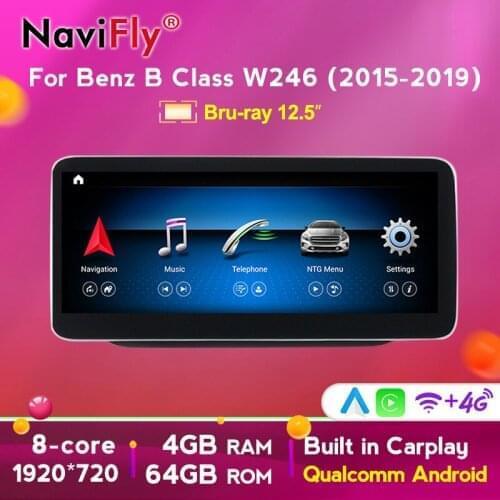 12.5''Blu-ray anti-glare screen 8Core Android 10 For Mercedes Benz B Class W245 W246 2012-2019 Car GPS Multimedia 4G+64G