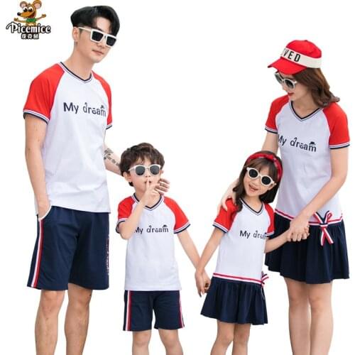Family Look 2020 Summer Student Uniforms T-shirt Short Pants Mother Daughter Clothes Matching Family Clothing Outfits Father Son