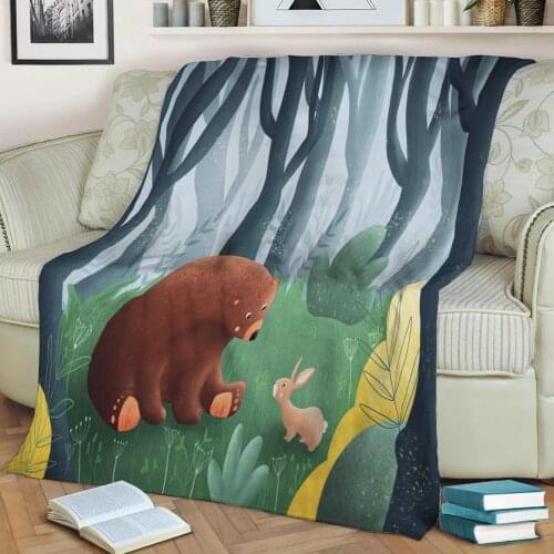 Bear and Bunny Flannel Throw Blanket 3D Printed Keep Warm Sofa Child Blanket Home Decor Textiles Dream Family Gift