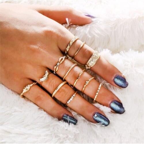 12 Pc/set Charm Gold Color Midi Finger Ring Set for Women Vintage Boho Knuckle Party Rings Punk Jewelry Gift for Girl