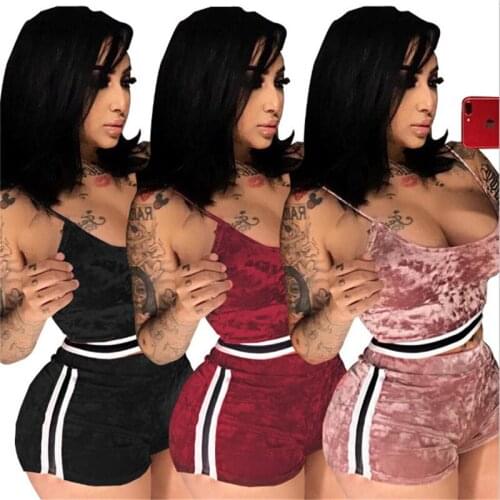 2 Pieces Pyjamas Women Striped Soft Sexy Nightwear Suit Velvet Lingerie Set Pleated Sleepwear Sets Strap Women Top+Loose Shorts