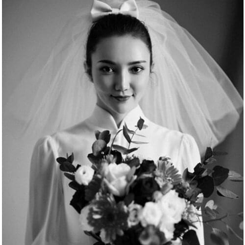 Short Wedding Veil Tulle Elegant Ivory Bridal Veil With Bow Bridal Party Veils With Comb Wedding Accessories