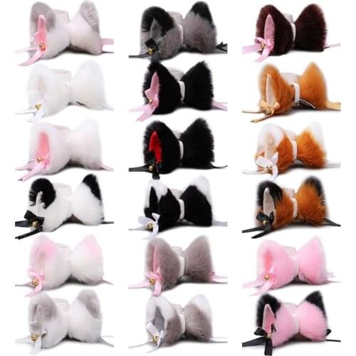 Lolita Anime Cosplay Hair Clip Cute Furry Cat Ears Bowknot Bell Hairpin Barrette A0NF
