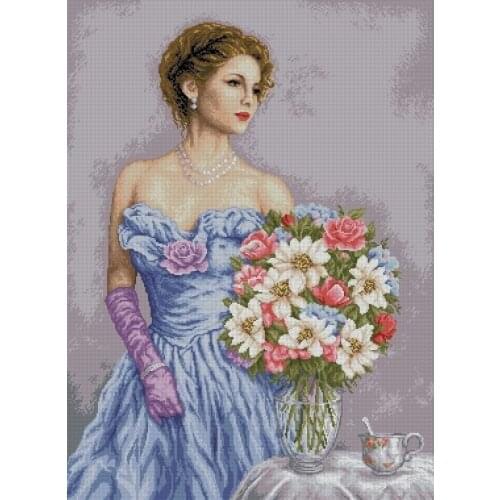 Beautiful lady Blue Dress Cross Stitch Kits Top Quality Embroidery Needlework Sewing Kit 14CT Unprinted DIY Handmade Art Decor